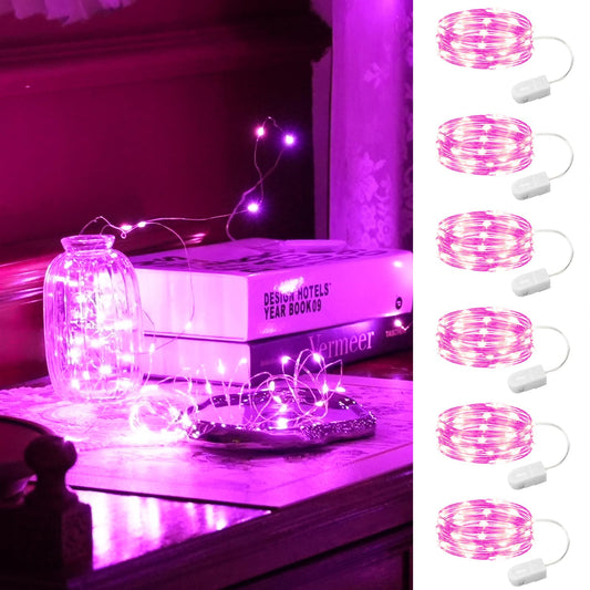 HXWEIYE 6 Pack Pink Fairy Lights Battery Operated 7ft 20LED Mini Fairy String Lights Mason Jar Lights Waterproof Firefly Starry Lights for DIY Wedding Party Bedroom Patio Christmas Décor